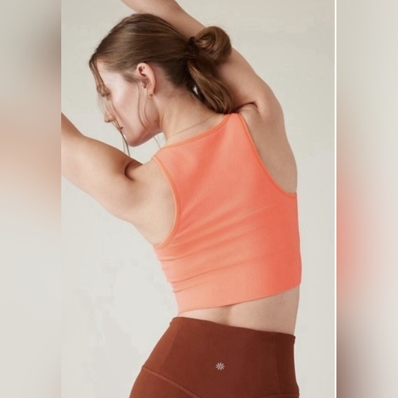 Athleta Aurora Seamless Ribbed Cropped Tank Top Neon Coral Size Small V Neck NWT - Picture 3 of 9